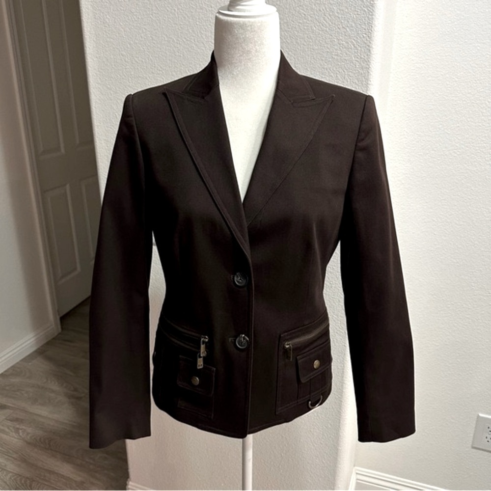 Michael Michael Kors - Women Two Button Blazer and Zipper Pockets - SZ 6- Brown